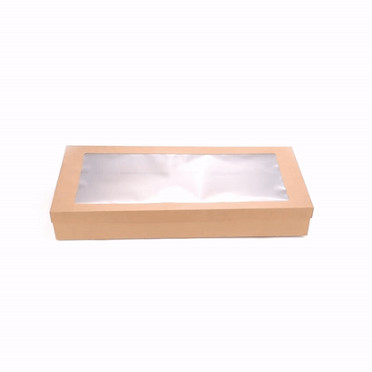 Cater Tek Rectangle Kraft Paper Catering Box - with Window Lid - 22 1/4" x 10" x 3 1/4" - 10 count box