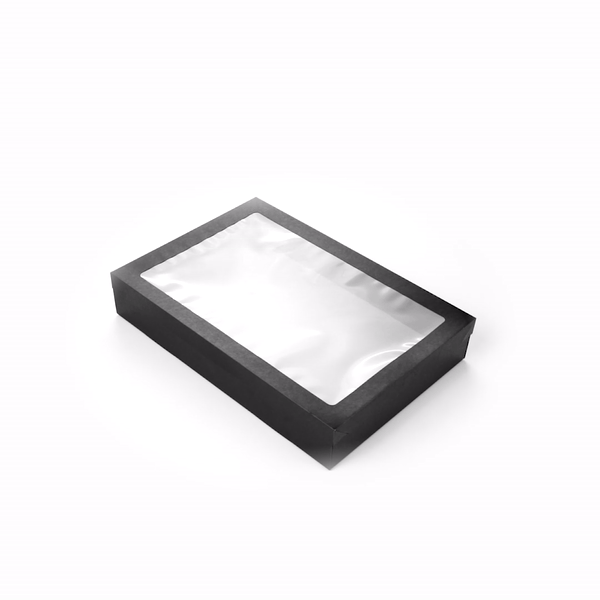 Cater Tek Rectangle Black Paper Catering Box - with Window Lid - 18" x 12 1/4" x 3 1/4" - 10 count box