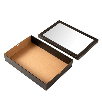 Cater Tek Rectangle Black Paper Catering Box - with Window Lid - 18" x 12 1/4" x 3 1/4" - 10 count box