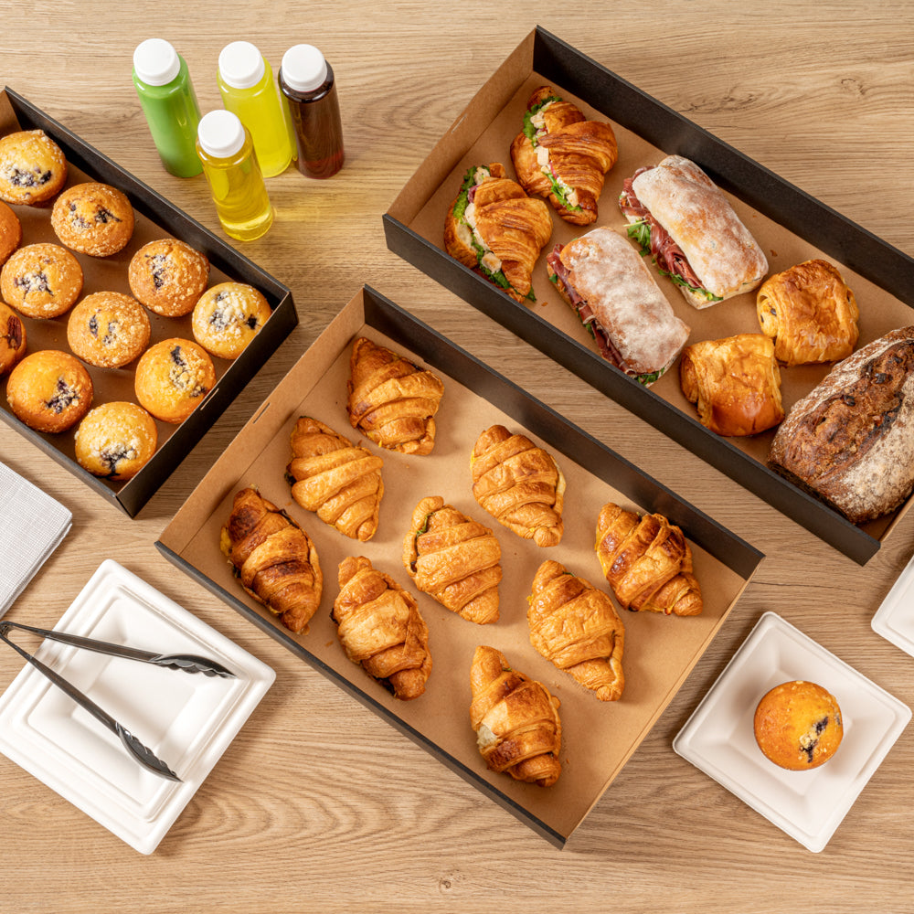 Cater Tek Rectangle Black Paper Catering Box - with Window Lid - 18" x 12 1/4" x 3 1/4" - 10 count box