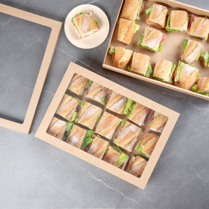 Cater Tek Rectangle Kraft Paper Catering Box - with Window Lid - 18" x 12 1/4" x 3 1/4" - 10 count box