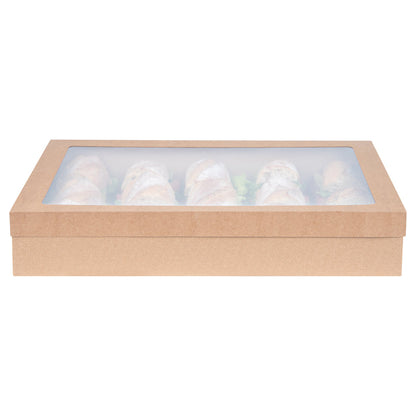 Cater Tek Rectangle Kraft Paper Catering Box - with Window Lid - 18" x 12 1/4" x 3 1/4" - 10 count box