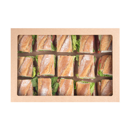 Cater Tek Rectangle Kraft Paper Catering Box - with Window Lid - 18" x 12 1/4" x 3 1/4" - 10 count box