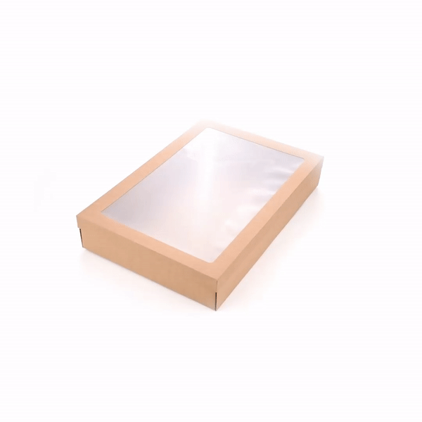 Cater Tek Rectangle Kraft Paper Catering Box - with Window Lid - 18" x 12 1/4" x 3 1/4" - 10 count box