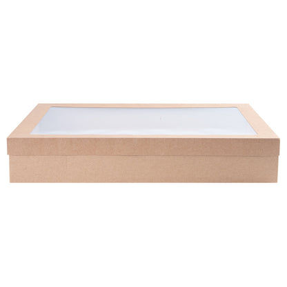 Cater Tek Rectangle Kraft Paper Catering Box - with Window Lid - 18" x 12 1/4" x 3 1/4" - 100 count box