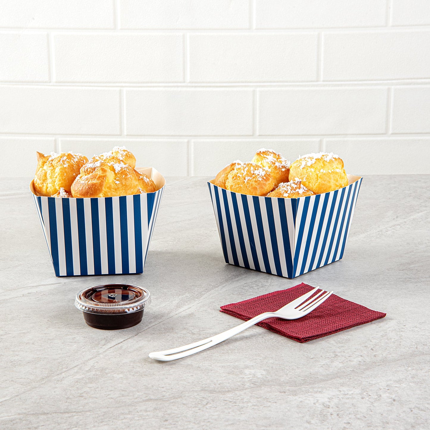 Bio Tek Square Blue and White Stripe Paper Snack Box - 4 1/4" x 4 1/4" x 3 1/4" - 200 count box
