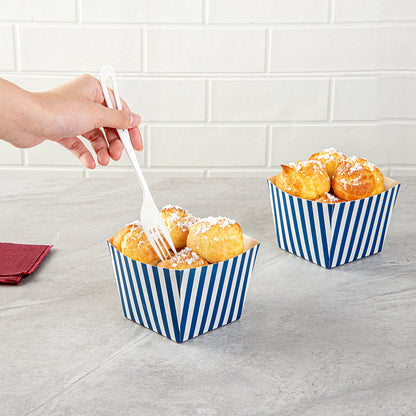 Bio Tek Square Blue and White Stripe Paper Snack Box - 4 1/4" x 4 1/4" x 3 1/4" - 200 count box