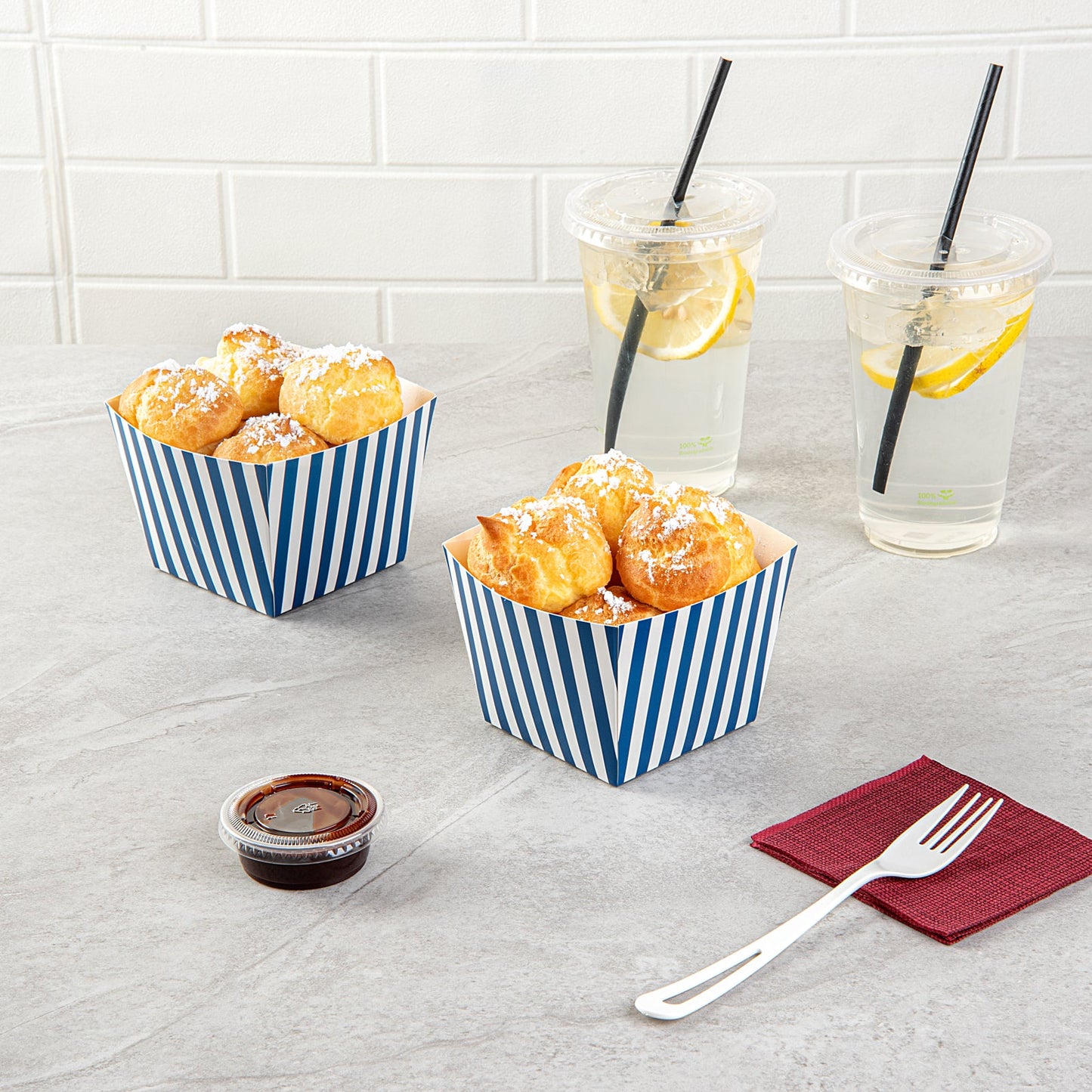 Bio Tek Square Blue and White Stripe Paper Snack Box - 4 1/4" x 4 1/4" x 3 1/4" - 200 count box