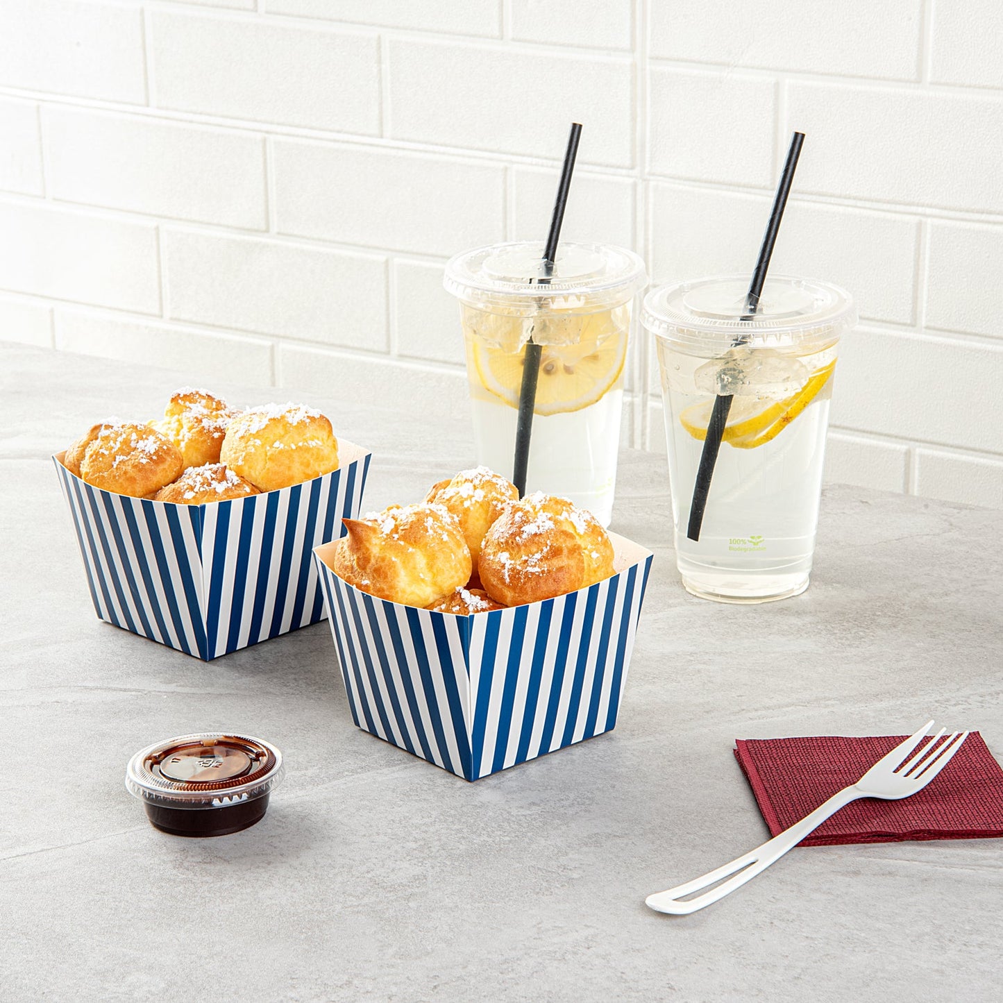 Bio Tek Square Blue and White Stripe Paper Snack Box - 4 1/4" x 4 1/4" x 3 1/4" - 200 count box