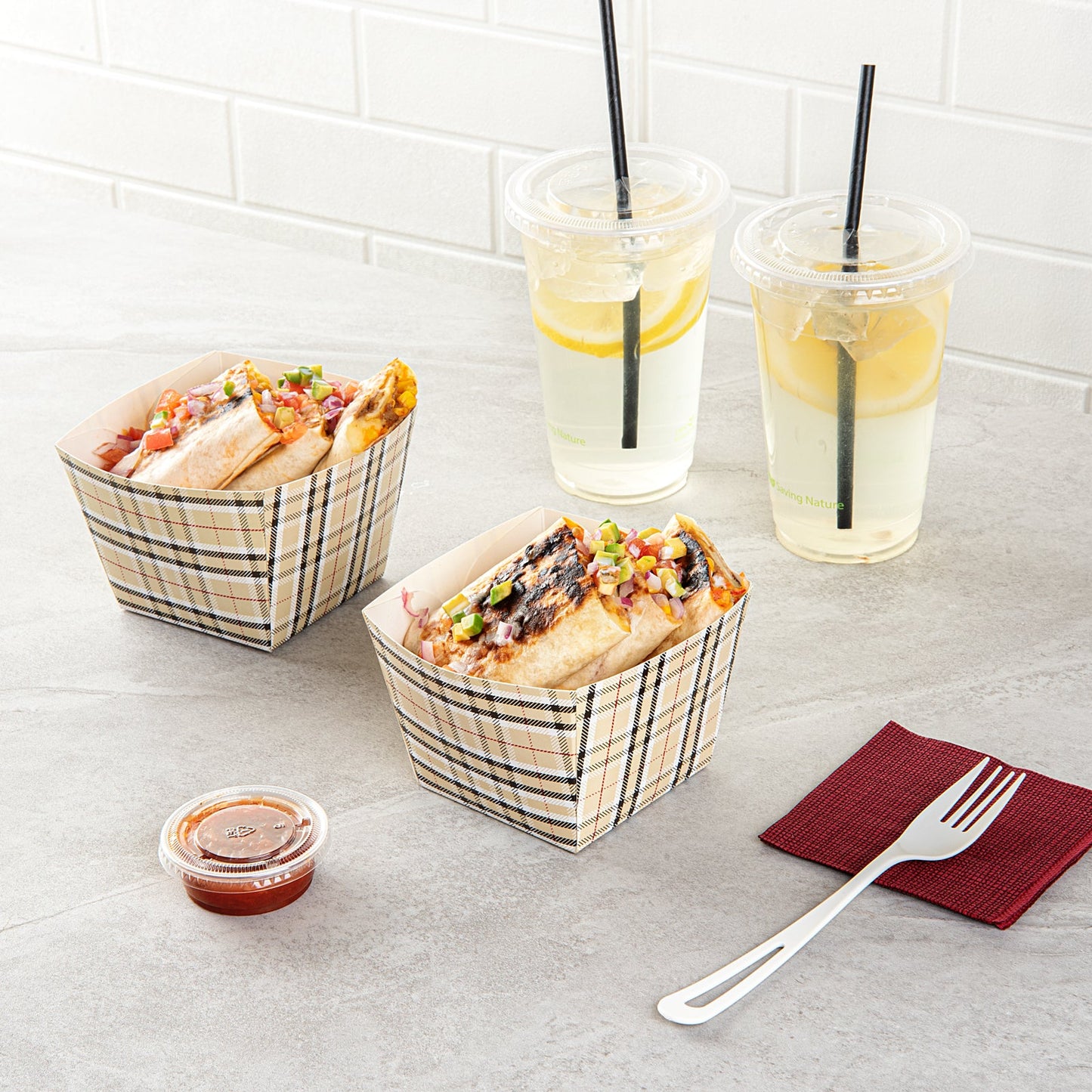 Bio Tek Square Plaid Paper Snack Box - 4 1/4" x 4 1/4" x 3 1/4" - 200 count box