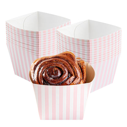 Bio Tek Square Pink and White Stripe Paper Snack Box - 4 1/4" x 4 1/4" x 3 1/4" - 200 count box