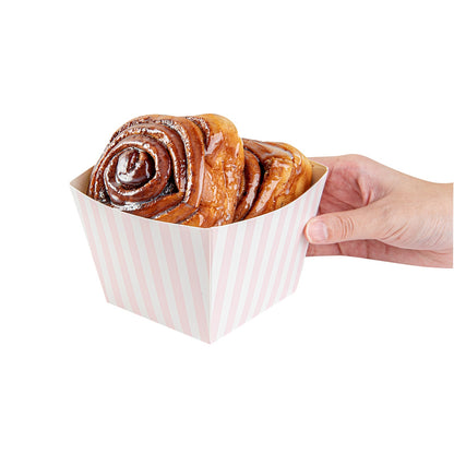 Bio Tek Square Pink and White Stripe Paper Snack Box - 4 1/4" x 4 1/4" x 3 1/4" - 200 count box