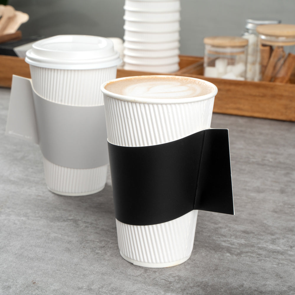 Restpresso Black Paper Coffee Cup Sleeve - with Handle, Fits 12 / 16 / 20 oz Cups - 1000 count box