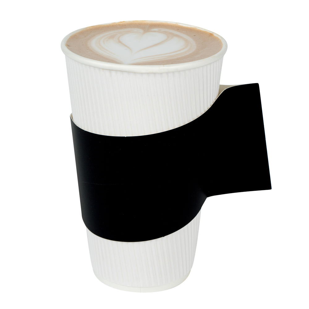 Restpresso Black Paper Coffee Cup Sleeve - with Handle, Fits 12 / 16 / 20 oz Cups - 50 count box