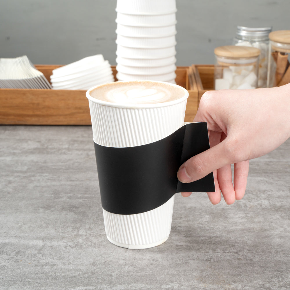 Restpresso Black Paper Coffee Cup Sleeve - with Handle, Fits 12 / 16 / 20 oz Cups - 50 count box
