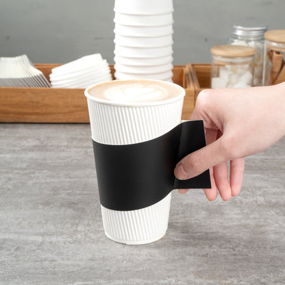 Restpresso Black Paper Coffee Cup Sleeve - with Handle, Fits 12 / 16 / 20 oz Cups - 50 count box
