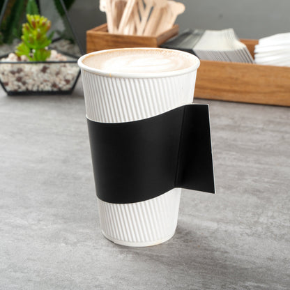 Restpresso Black Paper Coffee Cup Sleeve - with Handle, Fits 12 / 16 / 20 oz Cups - 50 count box