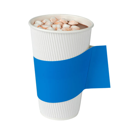 Restpresso Blue Paper Coffee Cup Sleeve - with Handle, Fits 12 / 16 / 20 oz Cups - 50 count box
