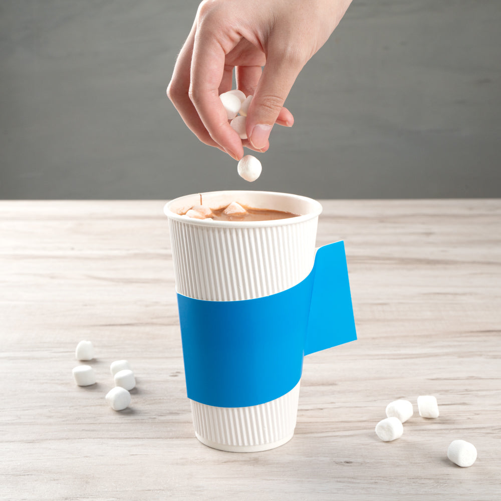 Restpresso Blue Paper Coffee Cup Sleeve - with Handle, Fits 12 / 16 / 20 oz Cups - 50 count box