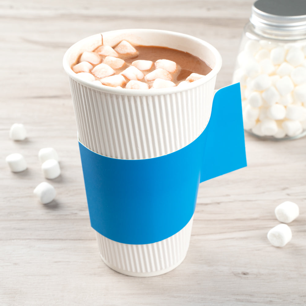 Restpresso Blue Paper Coffee Cup Sleeve - with Handle, Fits 12 / 16 / 20 oz Cups - 1000 count box