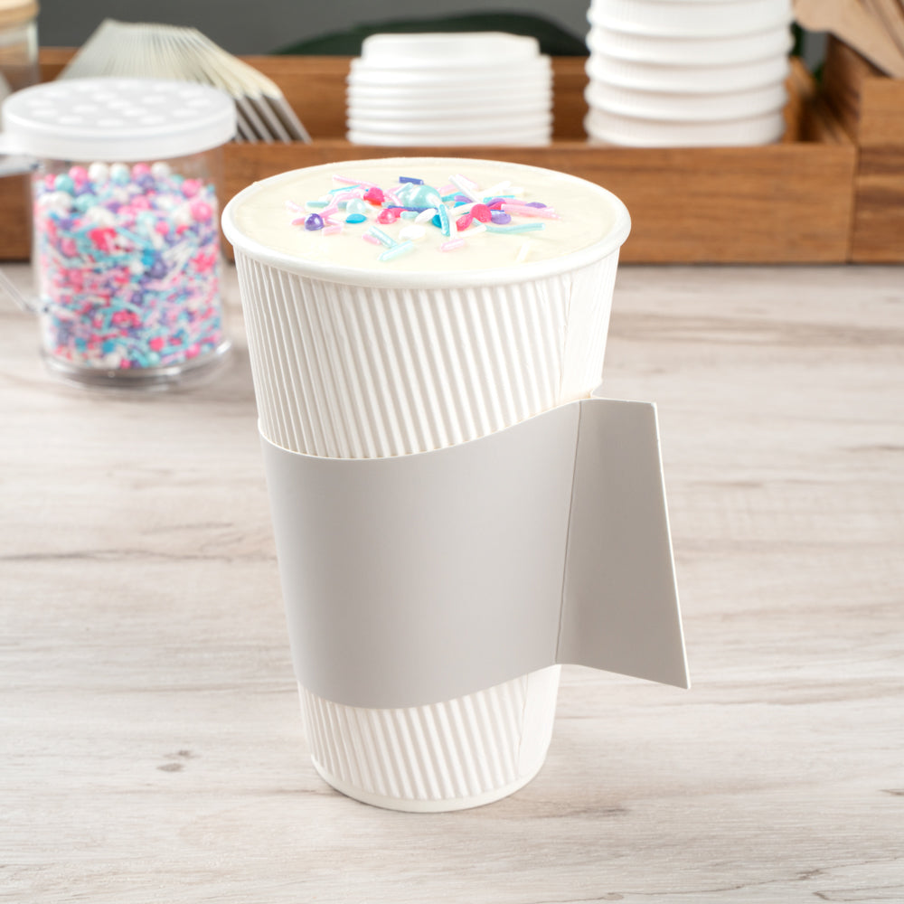 Restpresso Gray Paper Coffee Cup Sleeve - with Handle, Fits 12 / 16 / 20 oz Cups - 50 count box