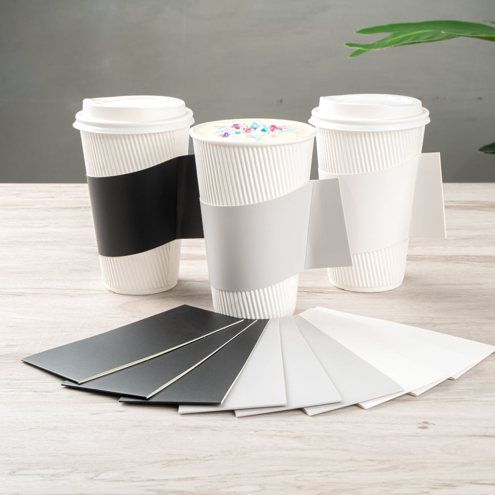 Restpresso Gray Paper Coffee Cup Sleeve - with Handle, Fits 12 / 16 / 20 oz Cups - 50 count box