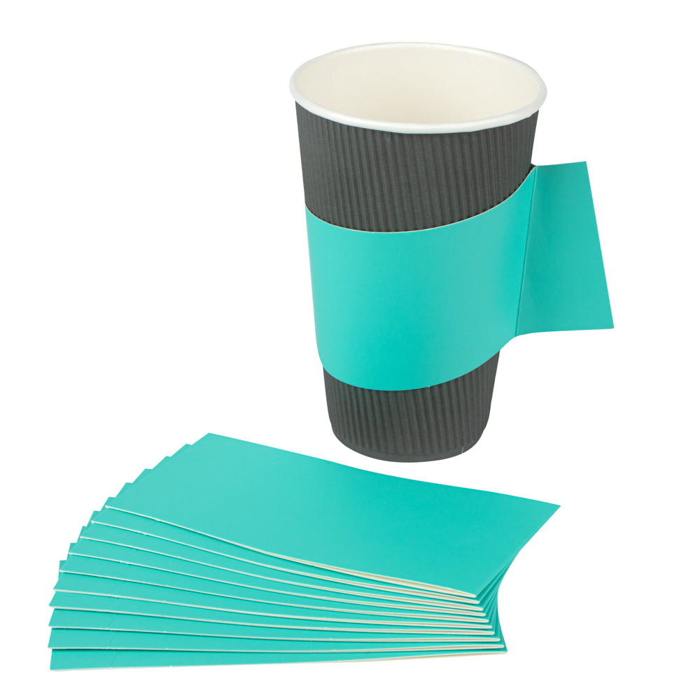 Restpresso Turquoise Paper Coffee Cup Sleeve - with Handle, Fits 12 / 16 / 20 oz Cups - 1000 count box