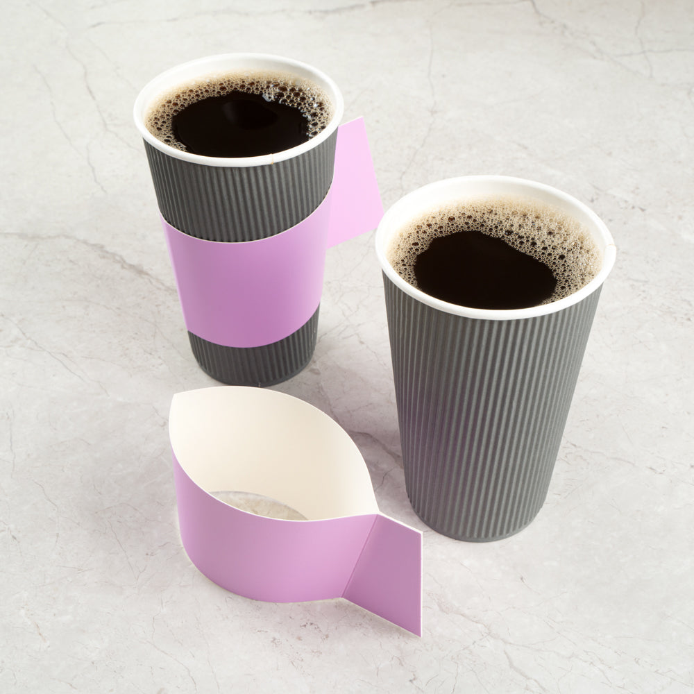 Restpresso Lavender Purple Paper Coffee Cup Sleeve - with Handle, Fits 12 / 16 / 20 oz Cups - 50 count box