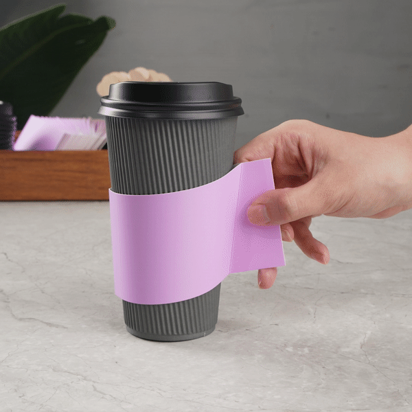 Restpresso Lavender Purple Paper Coffee Cup Sleeve - with Handle, Fits 12 / 16 / 20 oz Cups - 50 count box