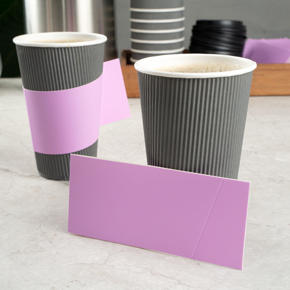 Restpresso Lavender Purple Paper Coffee Cup Sleeve - with Handle, Fits 12 / 16 / 20 oz Cups - 50 count box