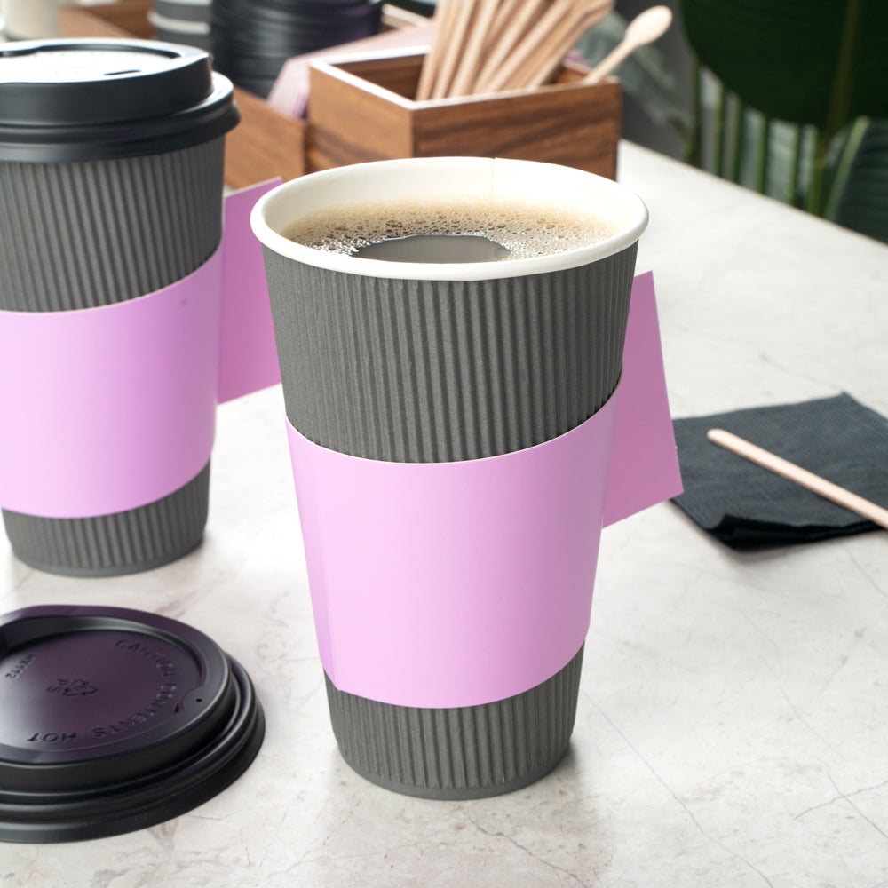 Restpresso Lavender Purple Paper Coffee Cup Sleeve - with Handle, Fits 12 / 16 / 20 oz Cups - 1000 count box