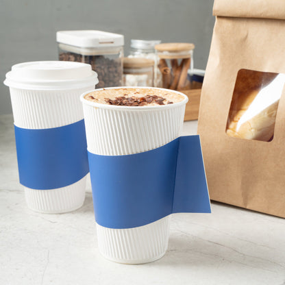 Restpresso Navy Blue Paper Coffee Cup Sleeve - with Handle, Fits 12 / 16 / 20 oz Cups - 50 count box