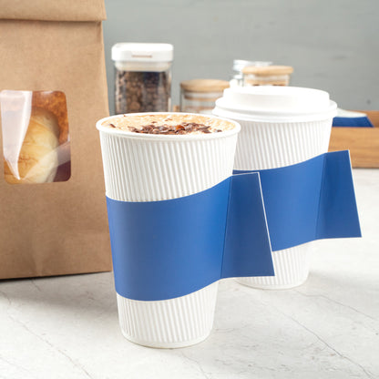 Restpresso Navy Blue Paper Coffee Cup Sleeve - with Handle, Fits 12 / 16 / 20 oz Cups - 50 count box