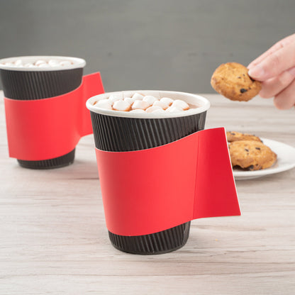 Restpresso Red Paper Coffee Cup Sleeve - with Handle, Fits 12 / 16 / 20 oz Cups - 50 count box