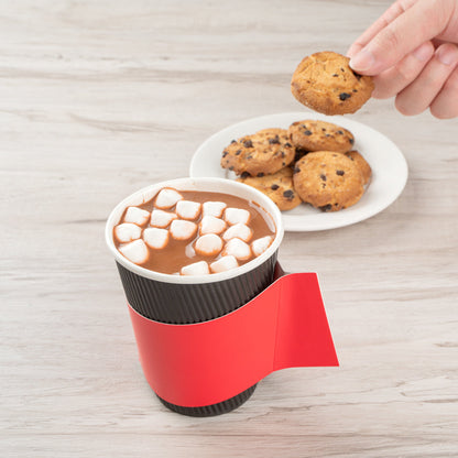 Restpresso Red Paper Coffee Cup Sleeve - with Handle, Fits 12 / 16 / 20 oz Cups - 50 count box