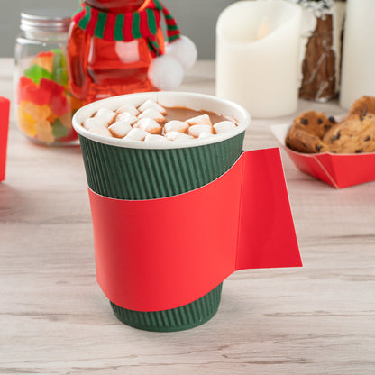 Restpresso Red Paper Coffee Cup Sleeve - with Handle, Fits 12 / 16 / 20 oz Cups - 50 count box