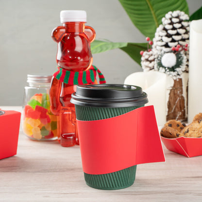 Restpresso Red Paper Coffee Cup Sleeve - with Handle, Fits 12 / 16 / 20 oz Cups - 50 count box