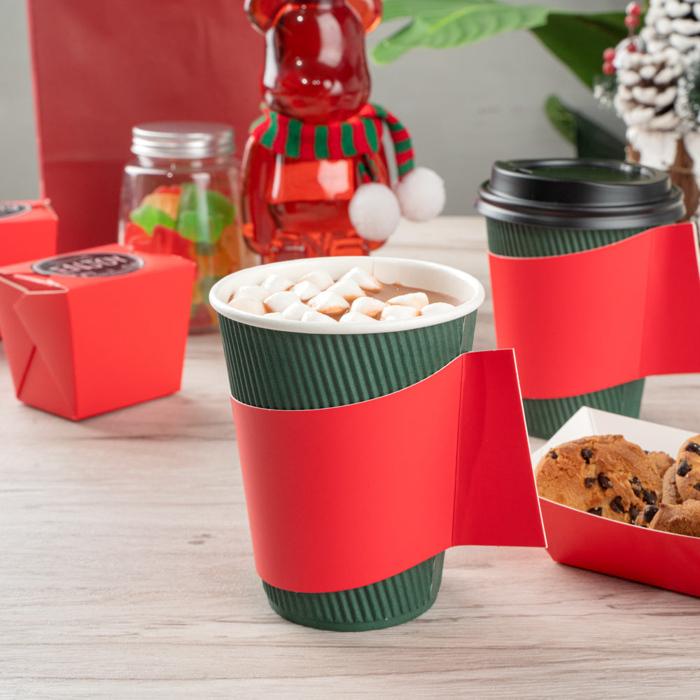 Restpresso Red Paper Coffee Cup Sleeve - with Handle, Fits 12 / 16 / 20 oz Cups - 1000 count box