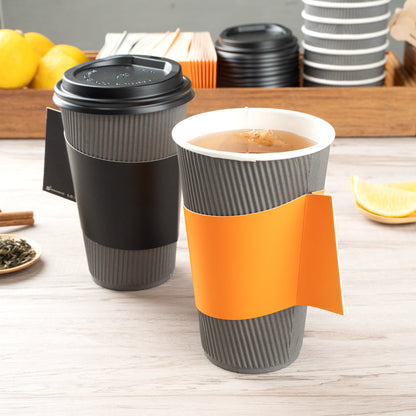 Restpresso Orange Paper Coffee Cup Sleeve - with Handle, Fits 12 / 16 / 20 oz Cups - 50 count box