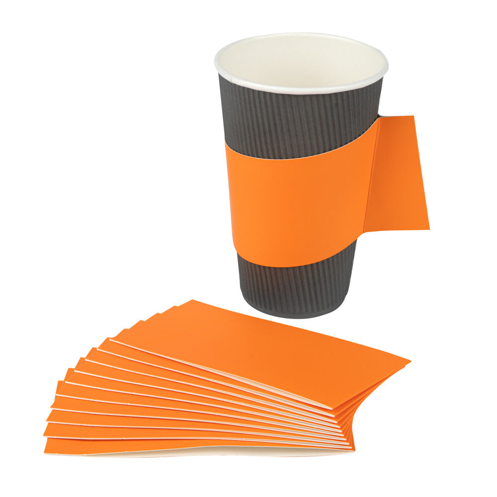 Restpresso Orange Paper Coffee Cup Sleeve - with Handle, Fits 12 / 16 / 20 oz Cups - 50 count box