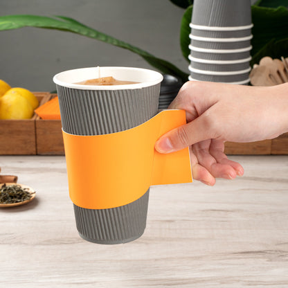Restpresso Orange Paper Coffee Cup Sleeve - with Handle, Fits 12 / 16 / 20 oz Cups - 50 count box