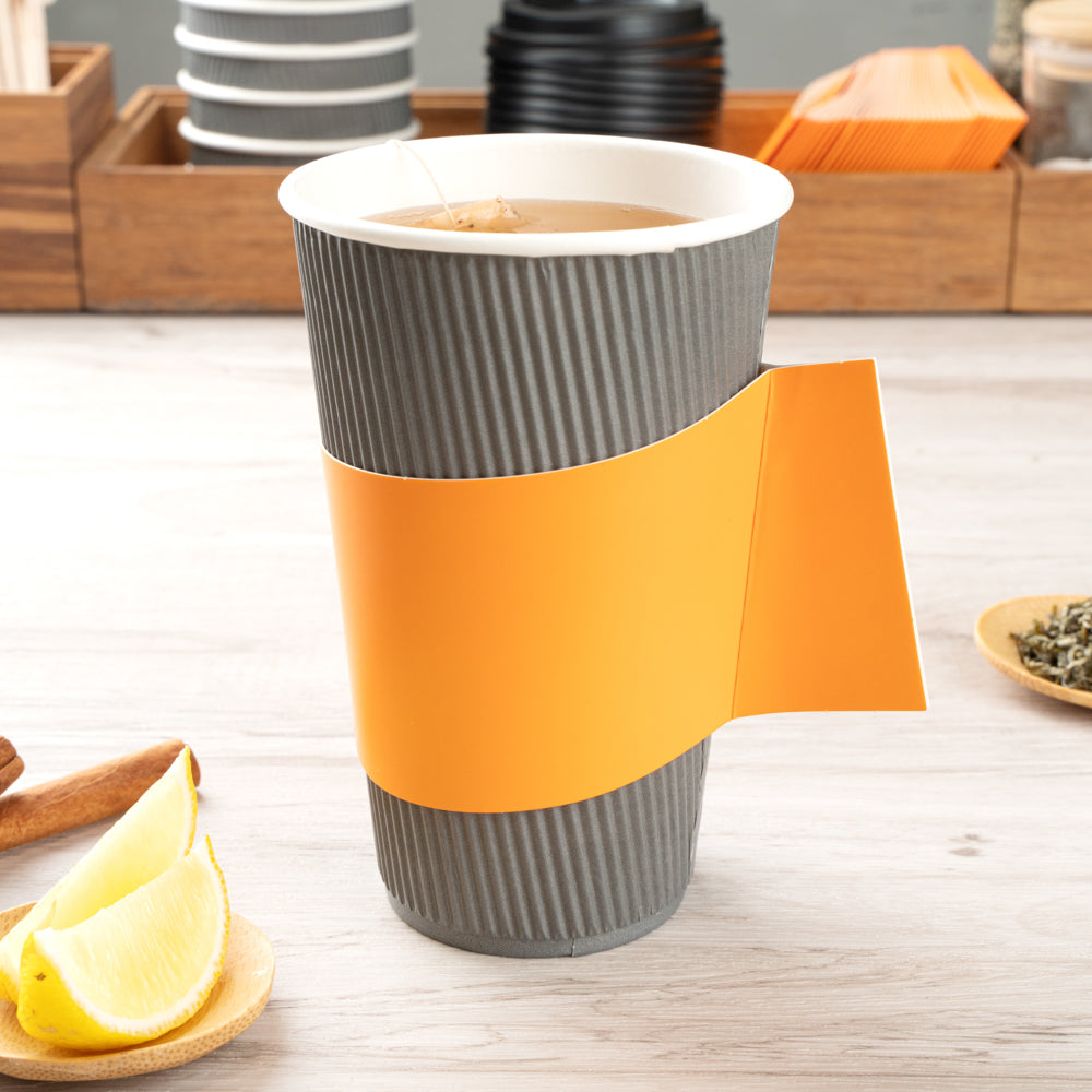 Restpresso Orange Paper Coffee Cup Sleeve - with Handle, Fits 12 / 16 / 20 oz Cups - 50 count box