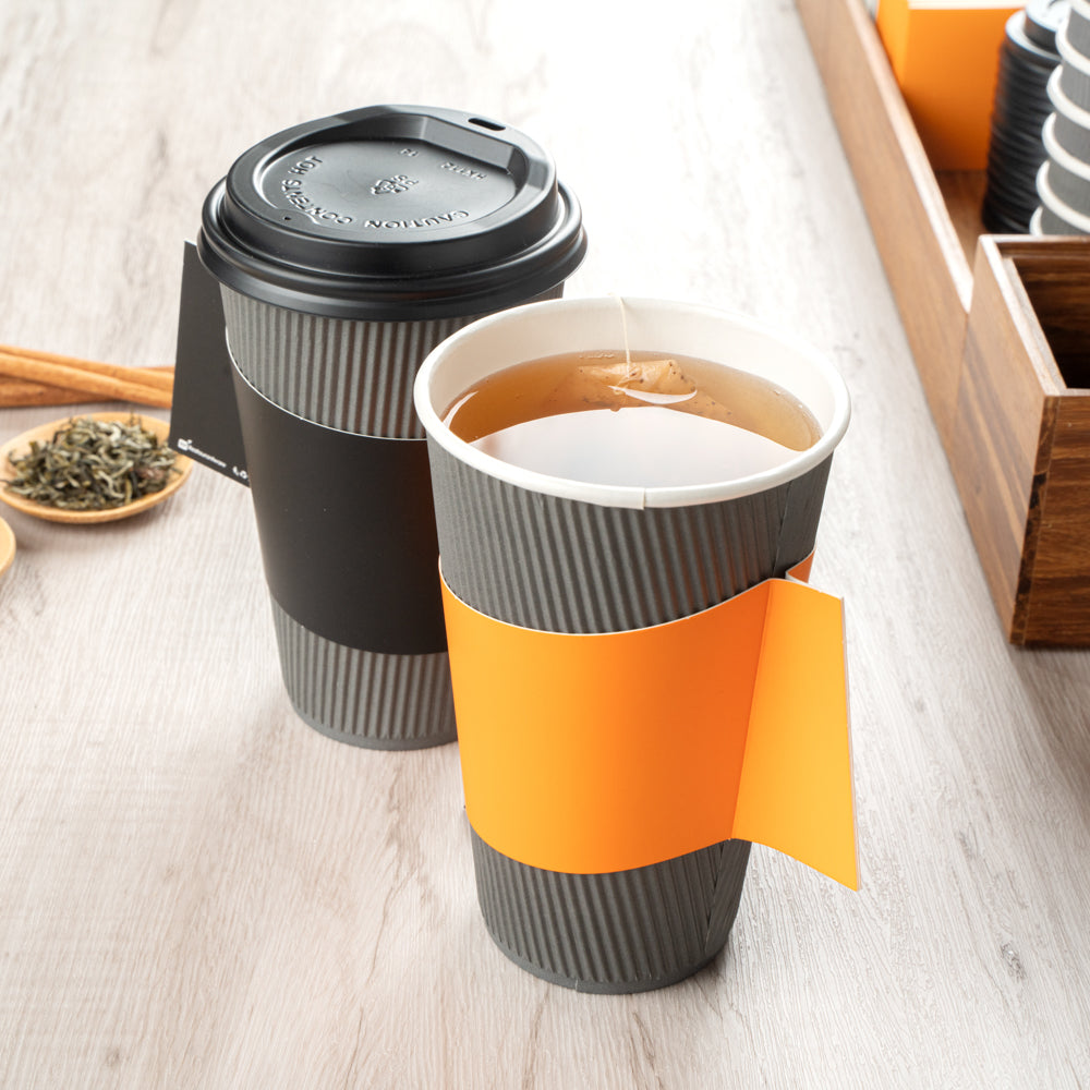 Restpresso Orange Paper Coffee Cup Sleeve - with Handle, Fits 12 / 16 / 20 oz Cups - 50 count box