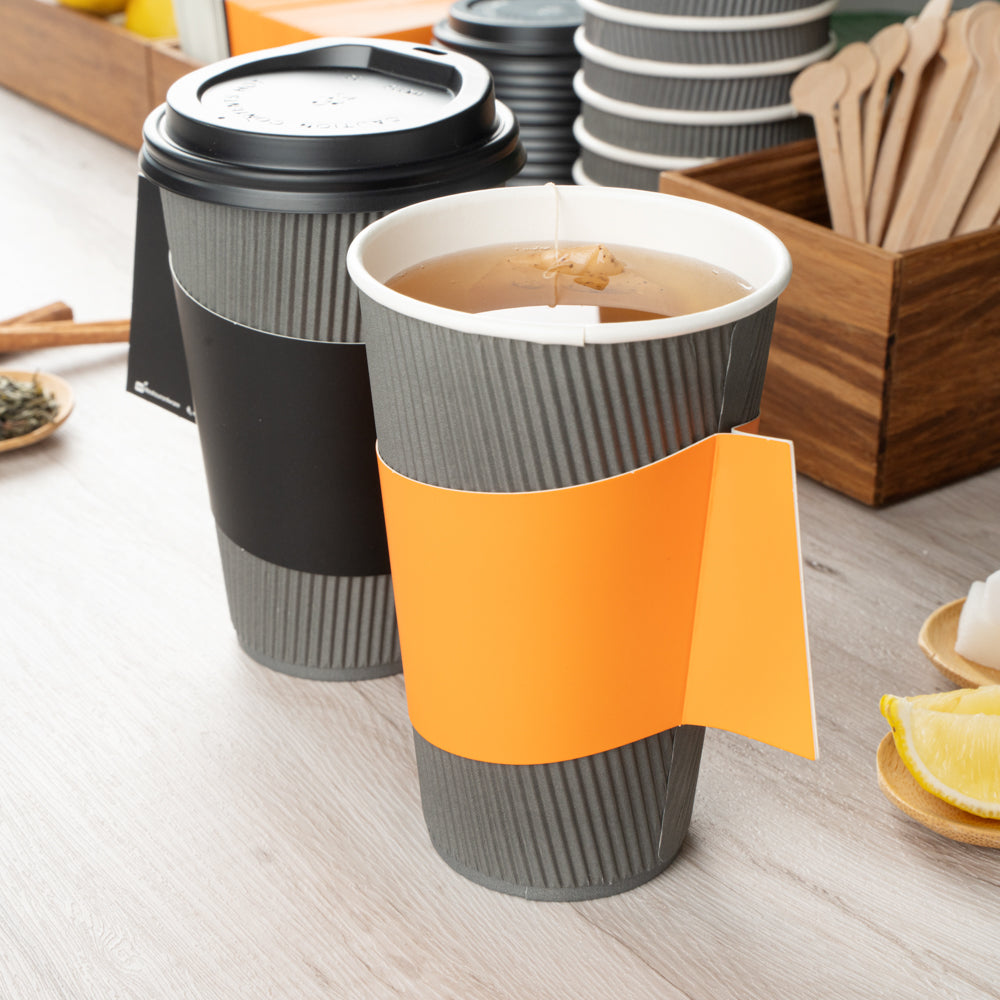 Restpresso Orange Paper Coffee Cup Sleeve - with Handle, Fits 12 / 16 / 20 oz Cups - 50 count box