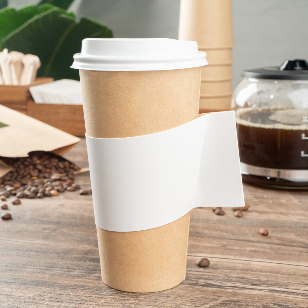 Restpresso White Paper Coffee Cup Sleeve - with Handle, Fits 12 / 16 / 20 oz Cups - 50 count box