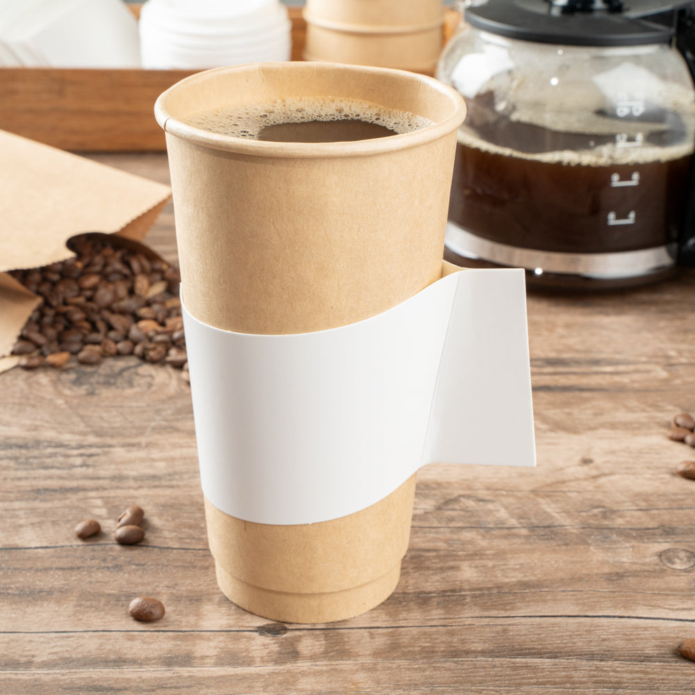 Restpresso White Paper Coffee Cup Sleeve - with Handle, Fits 12 / 16 / 20 oz Cups - 1000 count box