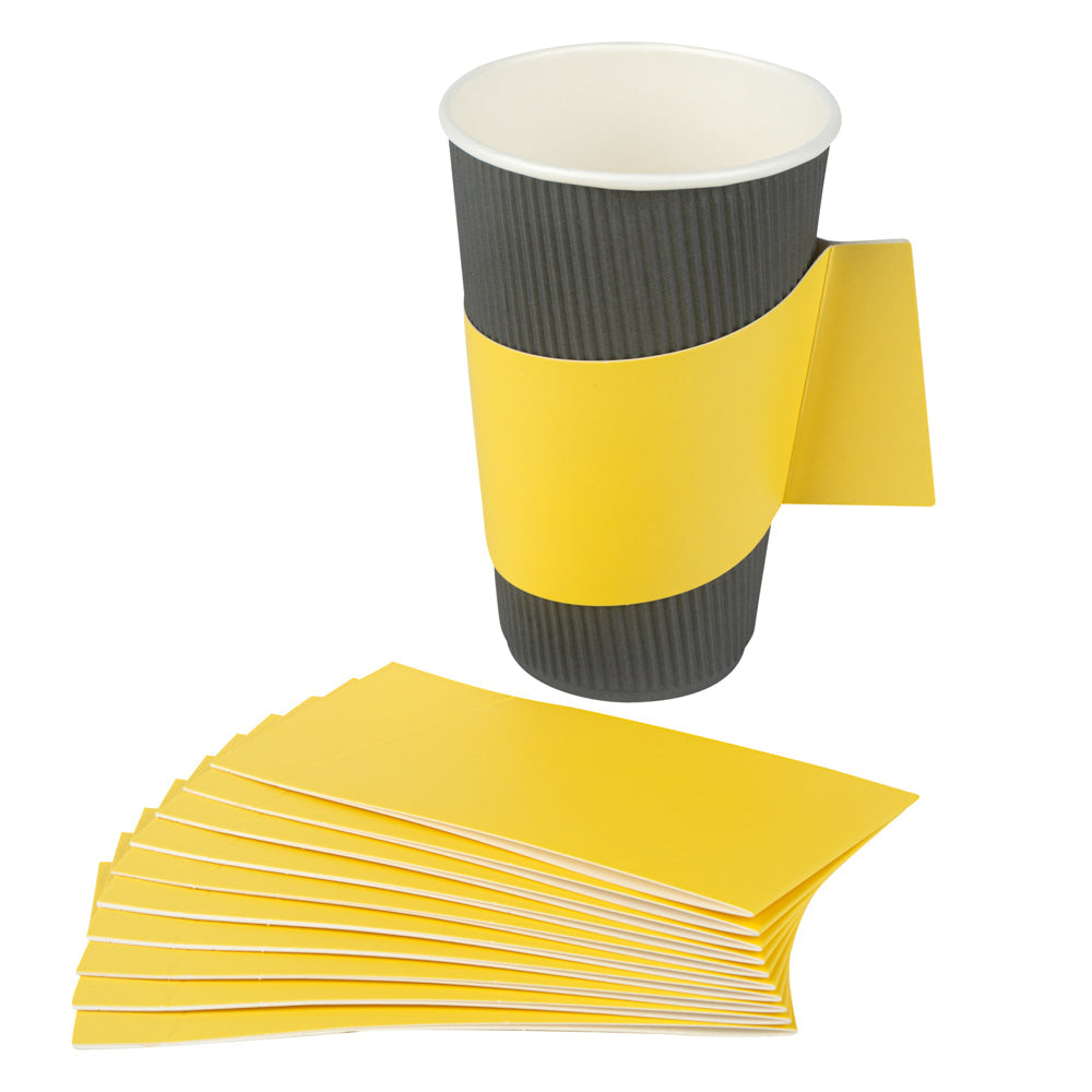 Restpresso Yellow Paper Coffee Cup Sleeve - with Handle, Fits 12 / 16 / 20 oz Cups - 50 count box
