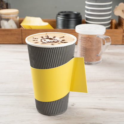 Restpresso Yellow Paper Coffee Cup Sleeve - with Handle, Fits 12 / 16 / 20 oz Cups - 50 count box