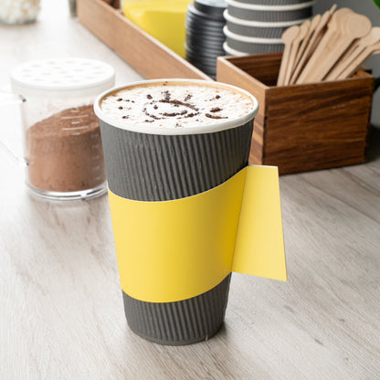 Restpresso Yellow Paper Coffee Cup Sleeve - with Handle, Fits 12 / 16 / 20 oz Cups - 50 count box