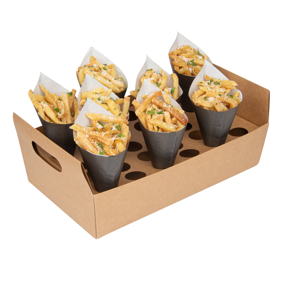 Cone Tek Kraft Paper Cone Holder - with Handles, 30 slots - 14 1/4" x 8 1/4" x 6" - 2 count box
